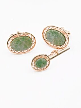 vintage nephrite jade cufflinks with matching tie tack